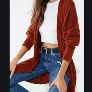 Forever 21 Long Cardigan Sweater Burnt Orange Med.